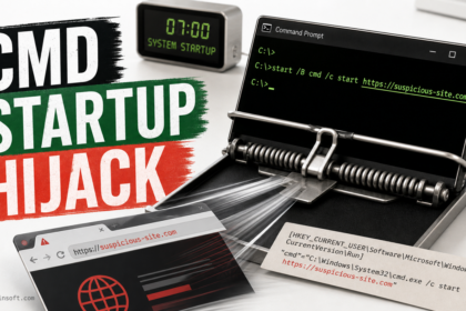 Command Prompt startup hijack opening a suspicious website through cmd.exe