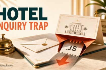Hotel booking inquiry hiding a JavaScript download trap in a purchase-order preview.