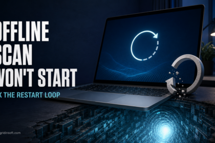 A Windows PC caught in a restart loop while Microsoft Defender Offline fails to enter its scan environment.
