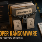 Developer ransomware recovery poster with .developer18 files and backup checklist
