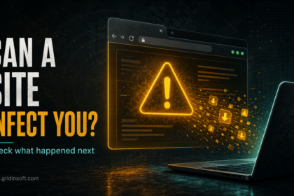 Suspicious browser page warning about malware risk after visiting a website