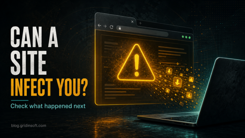 Suspicious browser page warning about malware risk after visiting a website