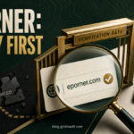 Eporner verification gate separating the recognized eporner.com address from a broken lookalike and an MP4 download.