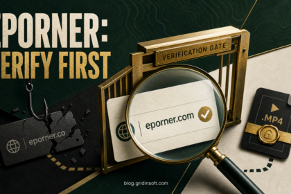 Eporner verification gate separating the recognized eporner.com address from a broken lookalike and an MP4 download.