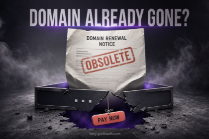 A fake domain renewal notice demanding payment for a domain that is already gone.