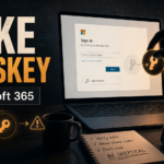 Fake Microsoft 365 passkey setup scam with a phone call and sign-in prompt.