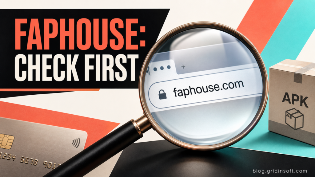 Magnifying lens checking faphouse.com before a download or payment.