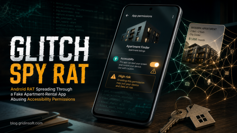 Android phone warning about Glitch SPY RAT abusing Accessibility permissions