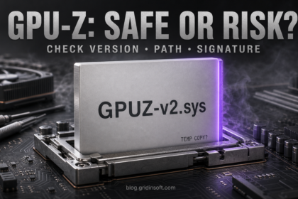 GPU-Z safety check showing GPUZ-v2.sys, version, path, and signature clues.