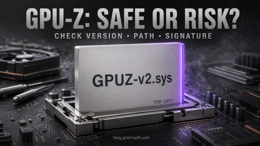 Is GPU-Z Safe? GPUZ-v2.sys Virus, Vulnerable Driver, or False Positive 1 GPU-Z safety check showing GPUZ-v2.sys, version, path, and signature clues.
