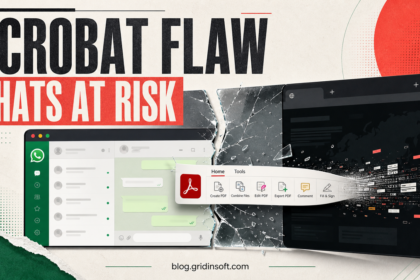 Adobe Acrobat extension crossing a cracked WhatsApp Web chat window toward a hostile browser tab