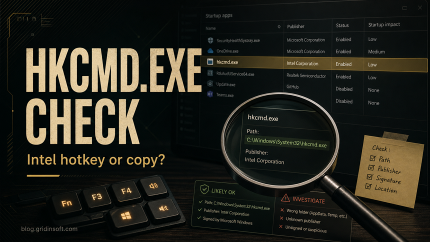hkcmd.exe startup entry being checked for path, publisher, and signature.