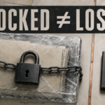 HYFLOCK ransomware recovery scene with locked documents separated from an offline backup drive.