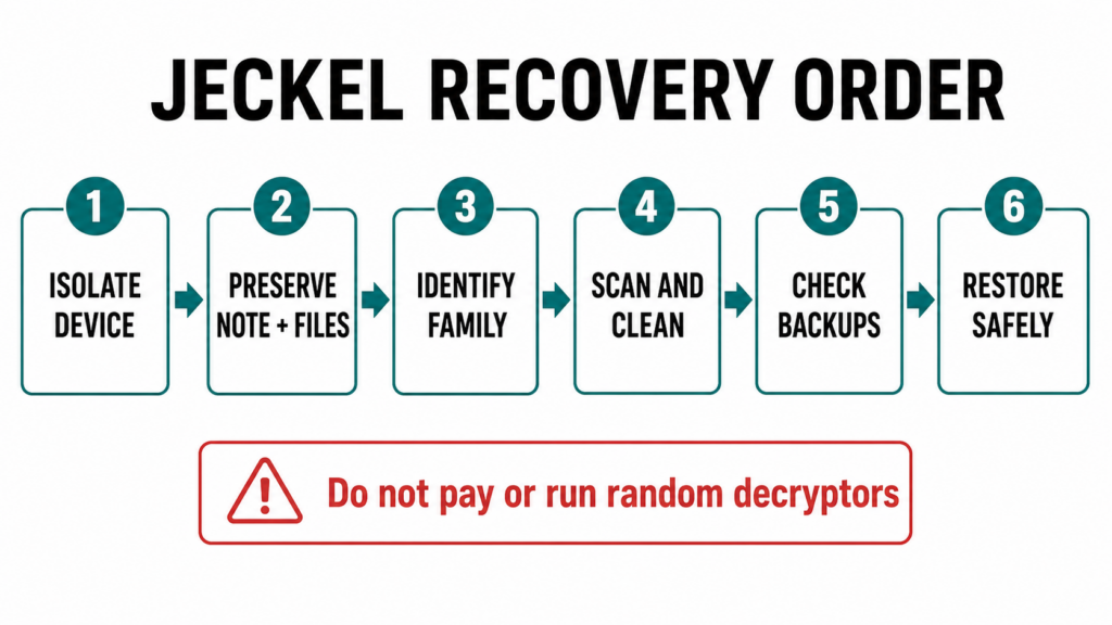 Jeckel ransomware recovery order from isolation to safe restoration