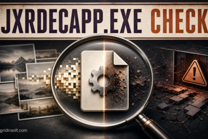 Magnifying glass checking whether JxrDecApp.exe is a legitimate image decoder or a suspicious file.