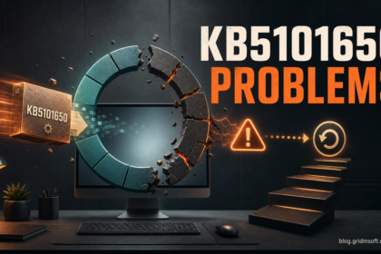 KB5101650 update progress ring breaking beside a recovery warning