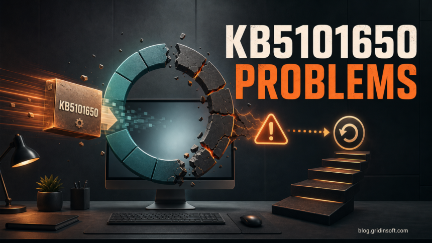 KB5101650 Problems: BSOD, Shutdowns, and Install Failures 1 KB5101650 update progress ring breaking beside a recovery warning