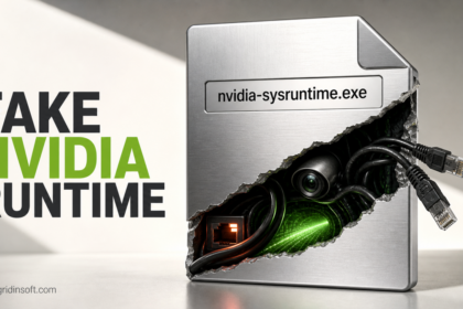 A fake NVIDIA runtime file split open to reveal remote-control cables and a camera