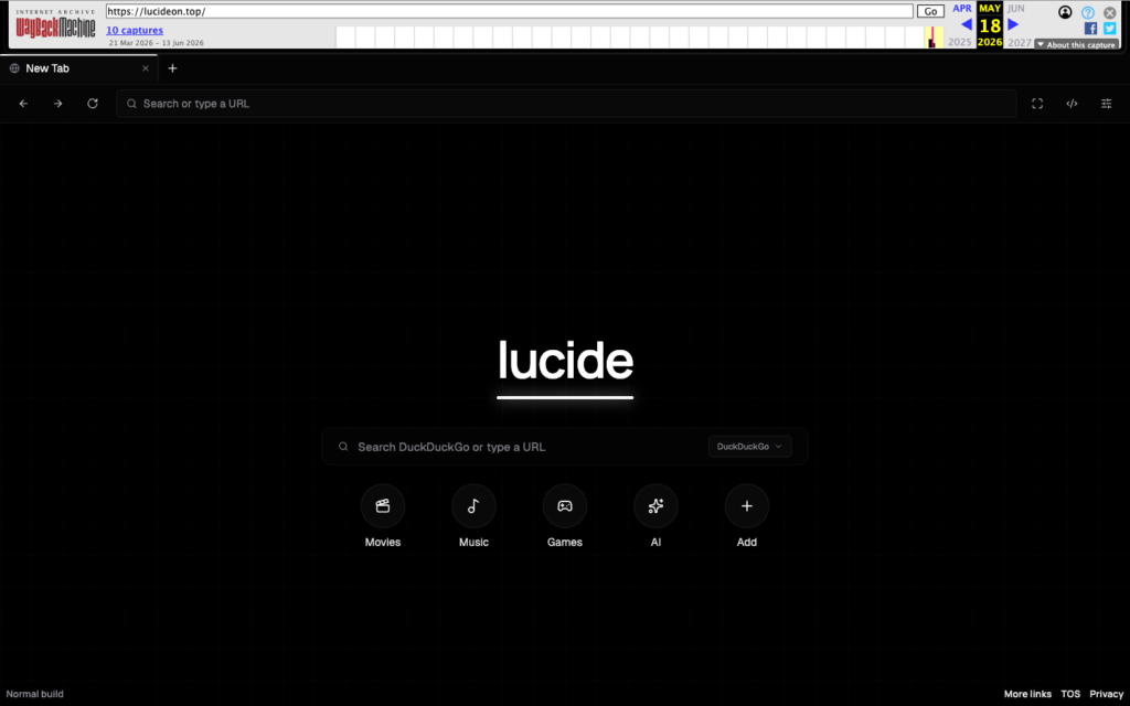 Archived Lucide Proxy browser page with a search box and category shortcuts