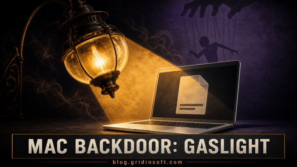 Gas lamp shining on a Mac laptop to illustrate the macOS.Gaslight backdoor.