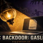 Gas lamp shining on a Mac laptop to illustrate the macOS.Gaslight backdoor.