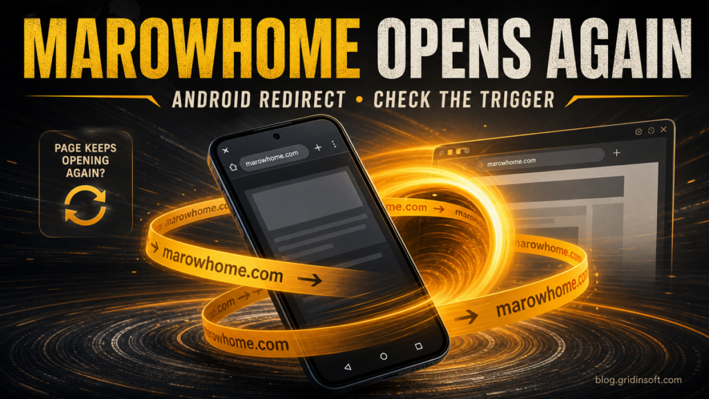 A phone caught in a repeating Marowhome.com browser redirect loop.