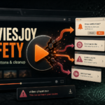 MoviesJoy safety warning with fake play buttons, redirect prompts, and cleanup checklist