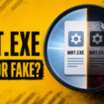 MRT.exe safety illustration comparing a legitimate signed copy with a suspicious same-name copy.