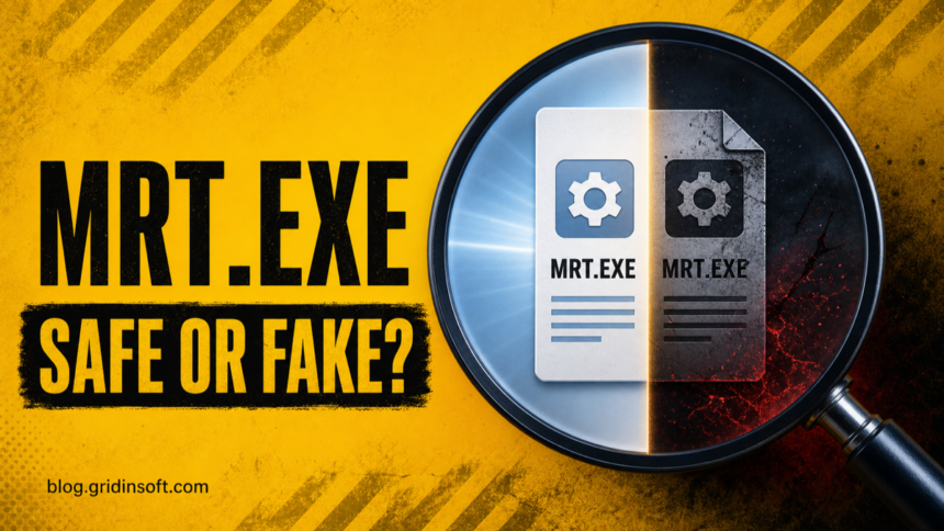 MRT.exe: Is It Safe, Why It Runs, and How to Verify It 1 MRT.exe safety illustration comparing a legitimate signed copy with a suspicious same-name copy.