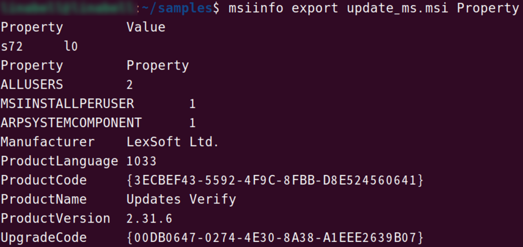 msaRAT Hides C2 Traffic Inside Chrome and Edge 2 Cisco Talos output showing update_ms.msi properties, including Updates Verify and LexSoft Ltd.