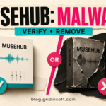 MuseHub malware safety check comparing official and suspicious software copies.