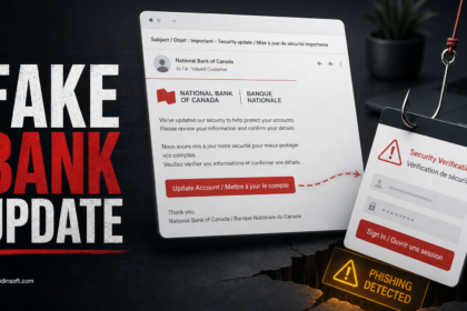 Fake National Bank of Canada security update email leading to a phishing login trap.