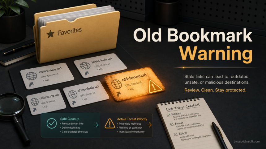 Old browser Favorites and URL shortcut cards marked for safe cleanup.