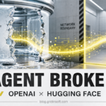 An AI process stream crossing a broken OpenAI research containment boundary toward Hugging Face production systems.