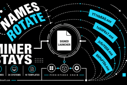Four cyan executable names rotate around one fixed signed launcher.