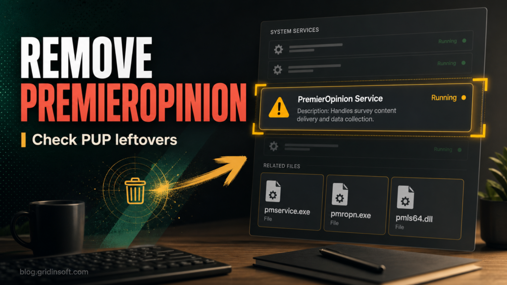 PremierOpinion removal checklist with pmservice.exe and PUP leftovers