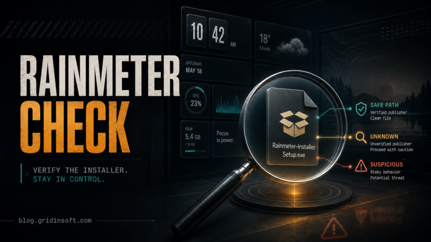 Rainmeter installer safety check with verified, unknown, and suspicious decision paths