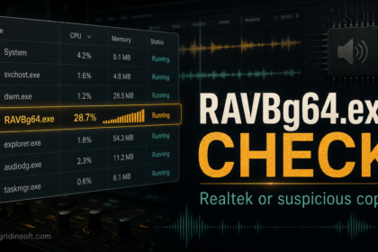 RAVBg64.exe highlighted in a process list with CPU activity and audio signals