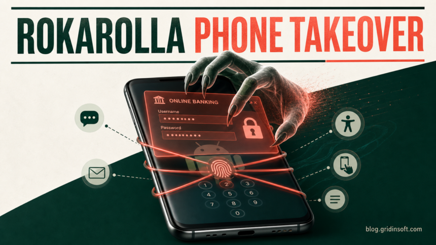 Rokarolla Android malware traps a phone with a fake banking overlay and stolen PIN.