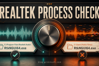 RtkNGUI64.exe path check comparing a Realtek program folder with a suspicious user-writable folder.