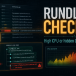 Rundll32.exe high CPU check showing a suspicious DLL loaded by Windows host process.