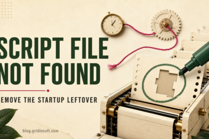 A Windows startup launcher pointing to a missing script file and triggering an error window.