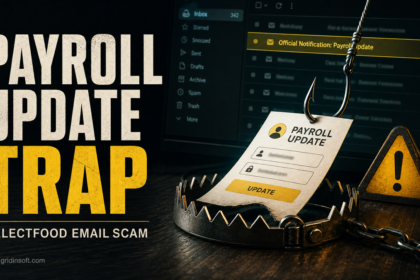 Payroll update phishing trap with a fake Selectfood email and a credential-stealing form.