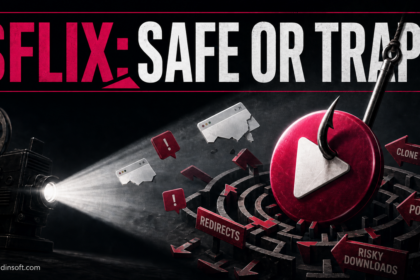 SFlix Play button caught by a hook inside a maze of redirects and risky downloads.