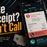 Fake receipt callback scam warning on a generic order-tracking phone screen.