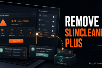 SlimCleaner Plus removal guide showing unwanted cleaner, driver updater, and browser settings cleanup.