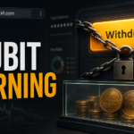 Slubit.com warning poster with a locked withdrawal button and trapped crypto balance.