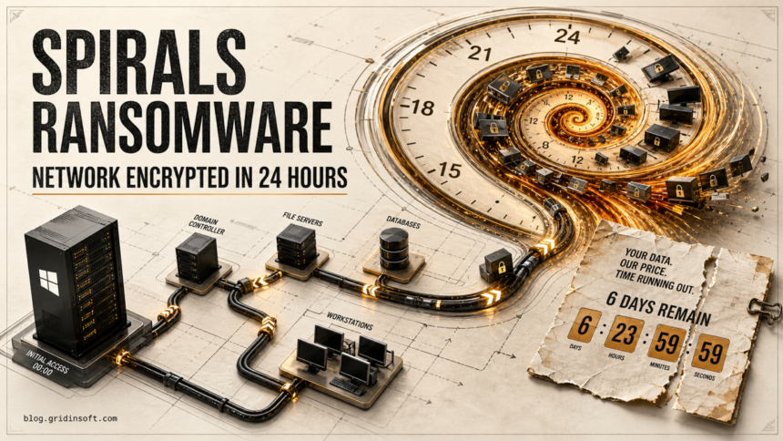 Spirals Ransomware Encrypts Networks in Under 24 Hours 1 Spirals ransomware pulls servers and workstations into a 24-hour encryption spiral.