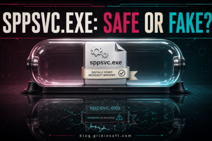 sppsvc.exe safety check comparing a signed System32 file with an unverified or malicious copy.
