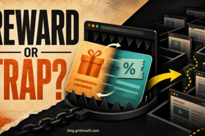 Rotating reward card caught in a browser redirect trap.